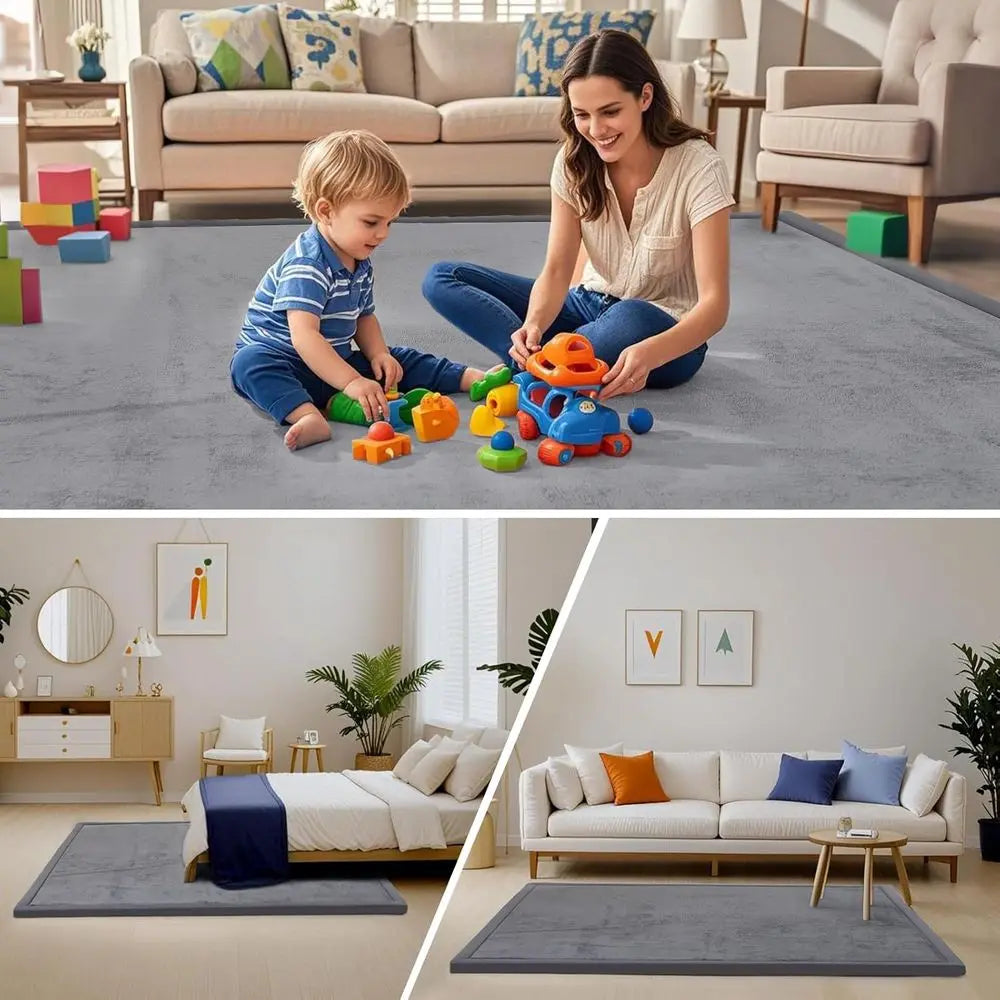 Thick 1.3 Memory Foam Play Mat, 59x71 Dark Grey, Non-Slip for Kids, Toddlers, Tummy Time, Crawling, Nursery, Yoga