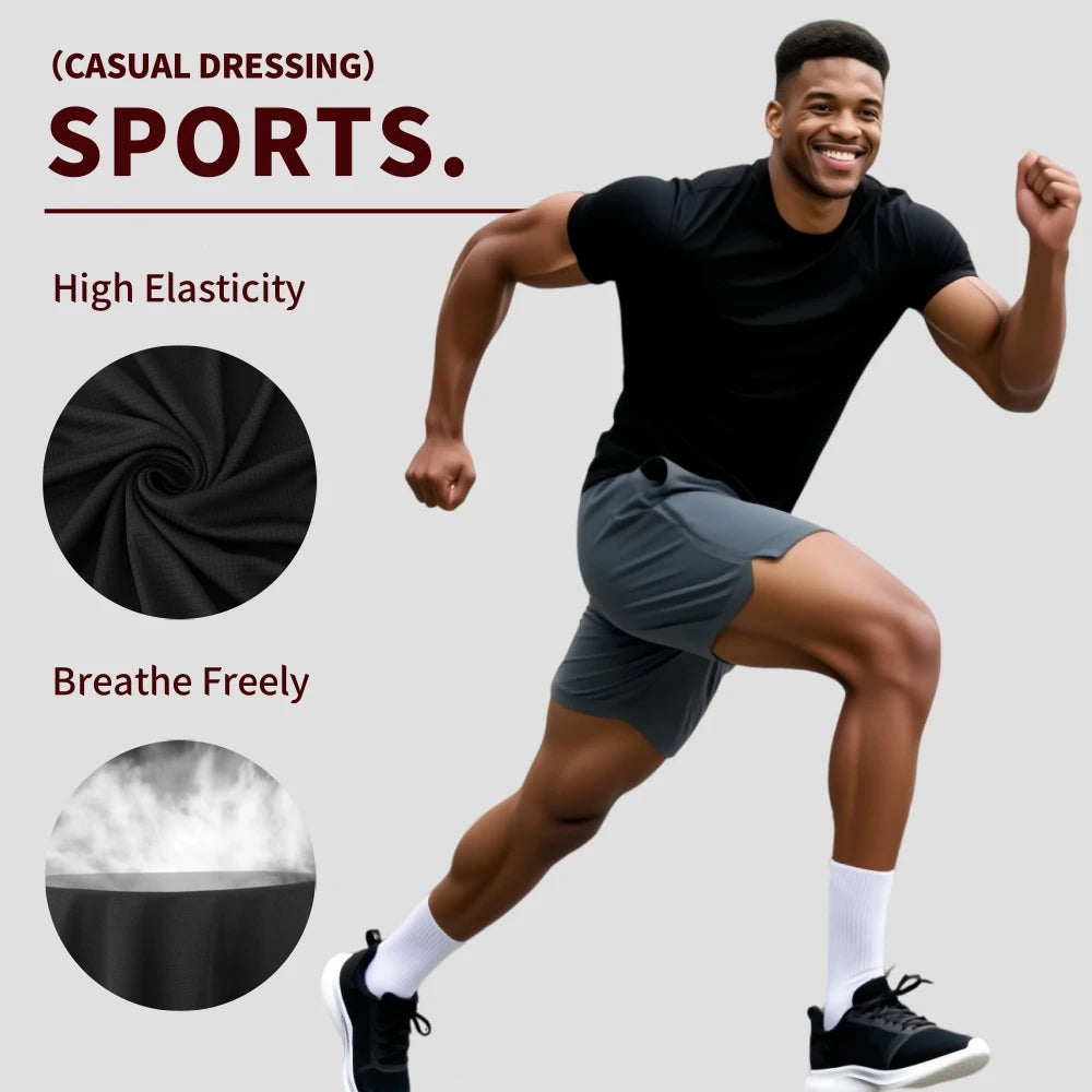 5Pcs Men's Quick Dry Short Sleeve Gym Running Moisture Wicking Round Neck T-Shirt Training Exercise Sport Shirt Tops Lightweight