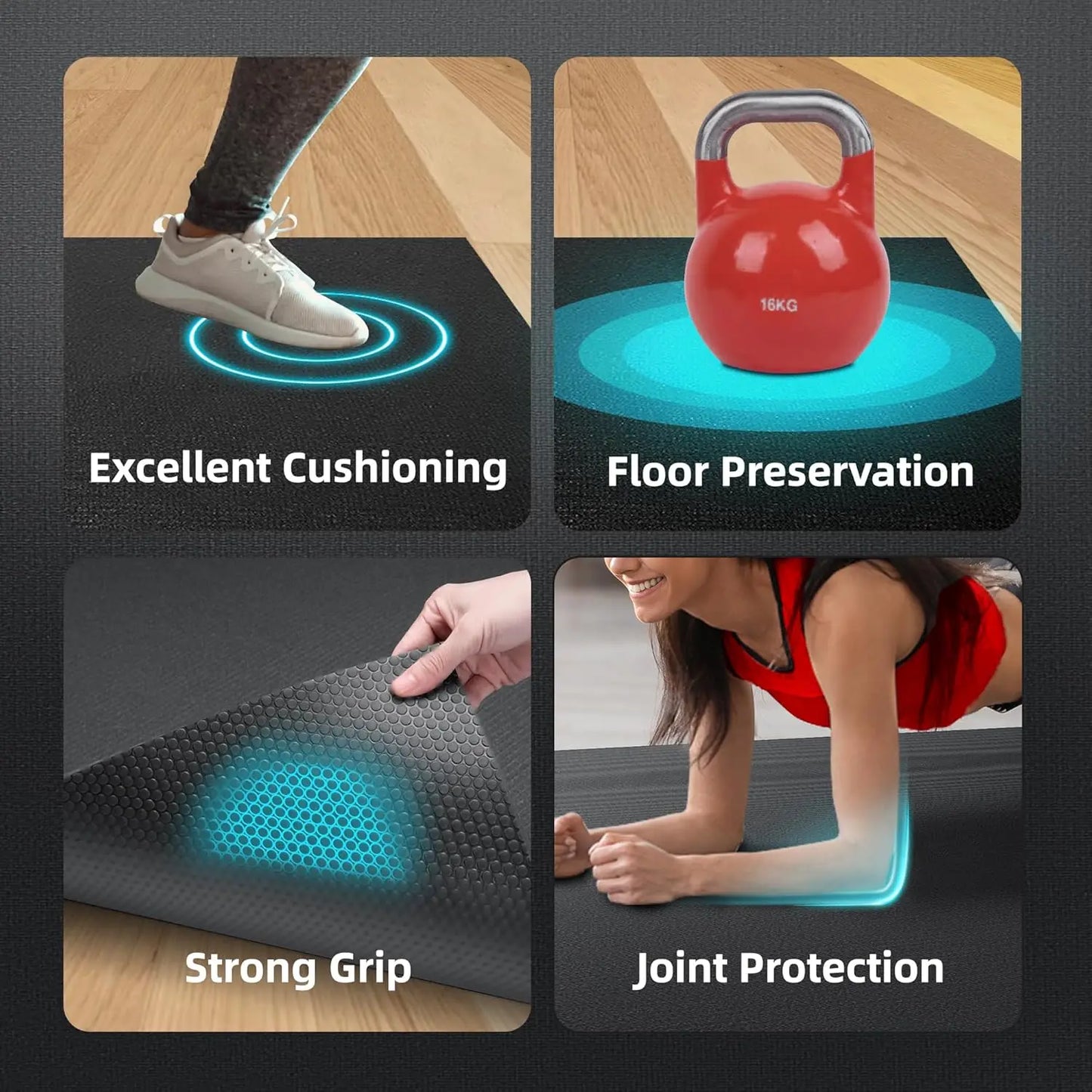 Extra Thick 7mm Exercise Mat for Home Gym, Cardio, Yoga - Multiple Sizes Available