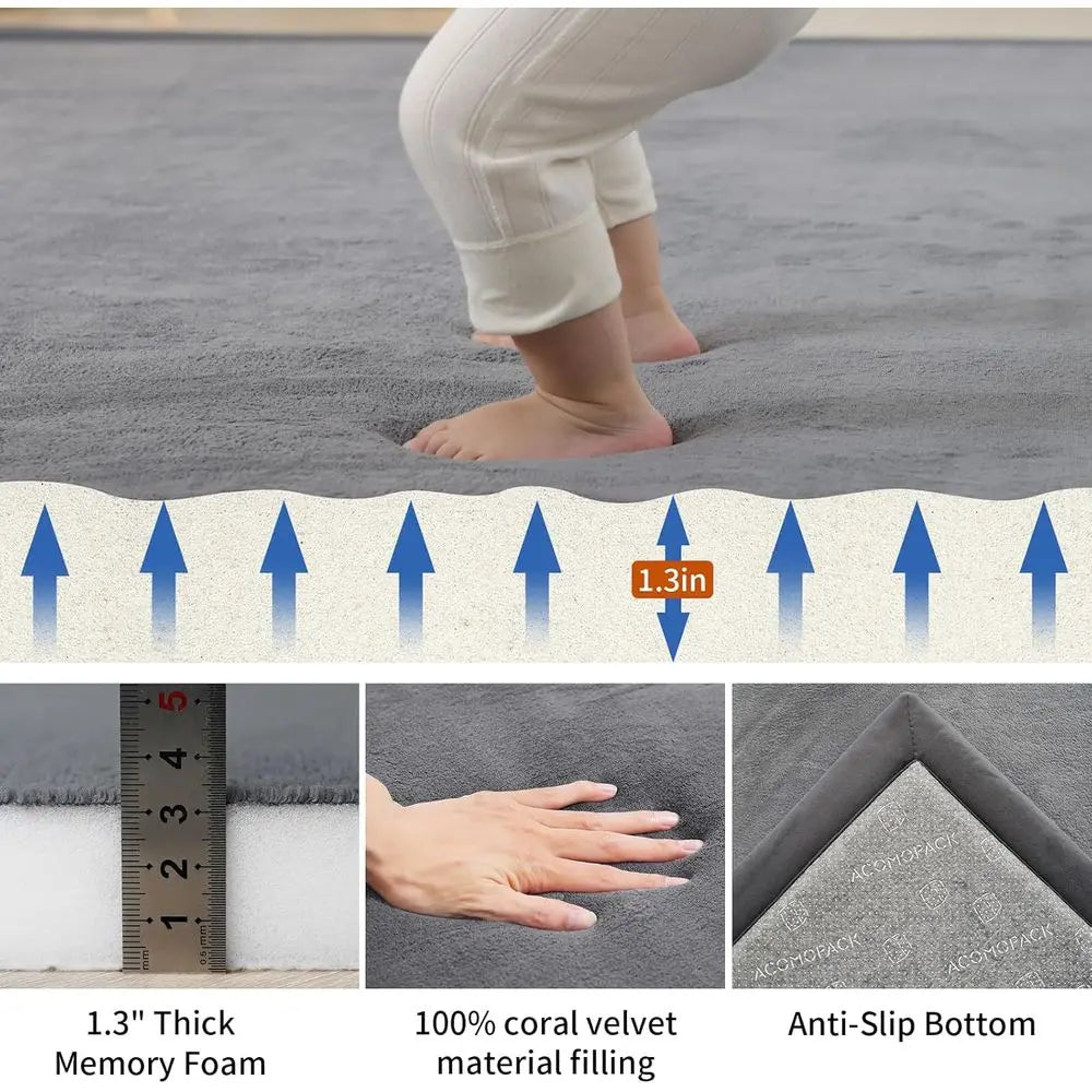 Thick 1.3 Memory Foam Play Mat, 59x71 Dark Grey, Non-Slip for Kids, Toddlers, Tummy Time, Crawling, Nursery, Yoga