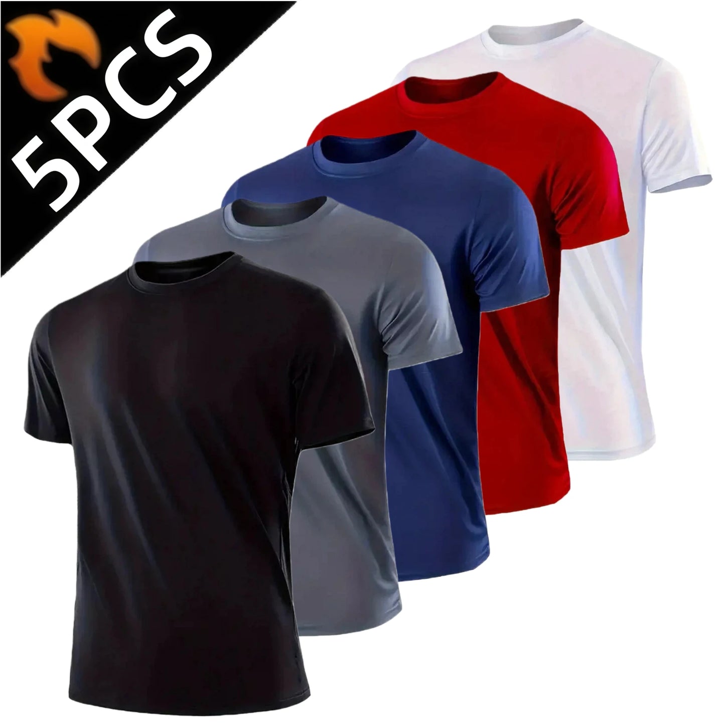 5Pcs Men's Quick Dry Short Sleeve Gym Running Moisture Wicking Round Neck T-Shirt Training Exercise Sport Shirt Tops Lightweight