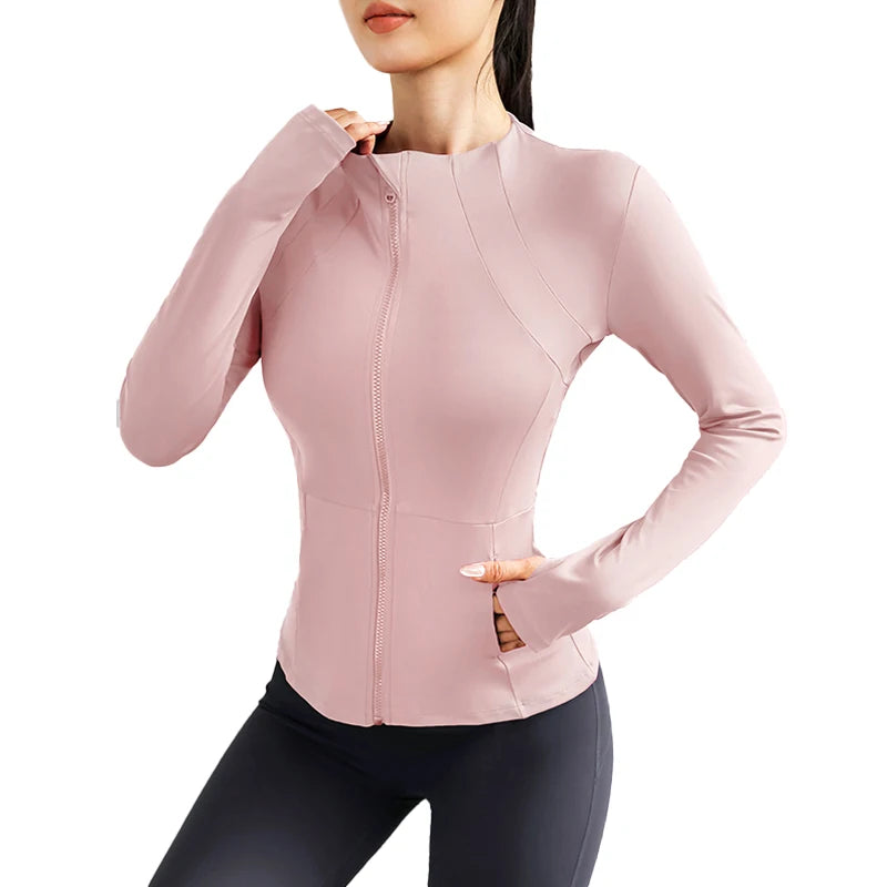 Women's Athletic Yoga Jacket Lightweight Zipper Sports Jacket for Fall/Winter Versatile Women's Outerwear with Pockets and Thumb