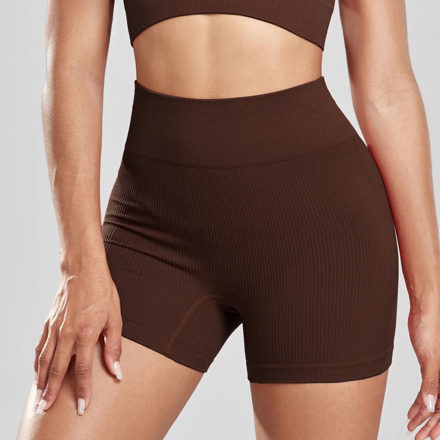 CHRLEISURE Seamless Ribbed Yoga Shorts For Women High Waisted Biker Tights Elastic Workout Slim Sports Leggings Sportswear